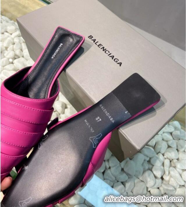 Luxury Cheap Balenciaga Shiny Lambskin Buckle Strap Flat Mules 033130 Pink 2021