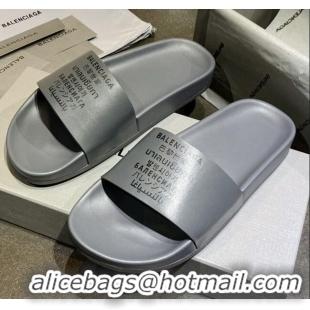 Well Crafted Balenciaga Leather Language Print Flat Slide Sandals 040801 Grey 2021