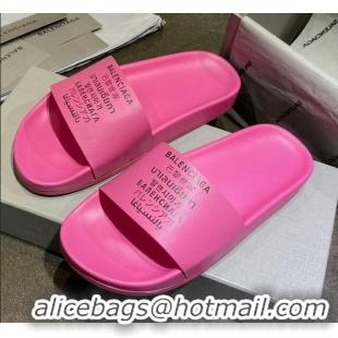 Good Taste Balenciaga Leather Language Print Flat Slide Sandals 040801 Pink 2021