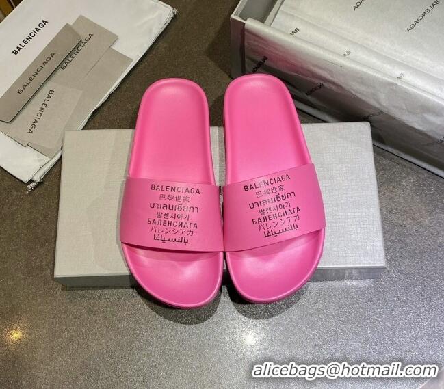 Good Taste Balenciaga Leather Language Print Flat Slide Sandals 040801 Pink 2021