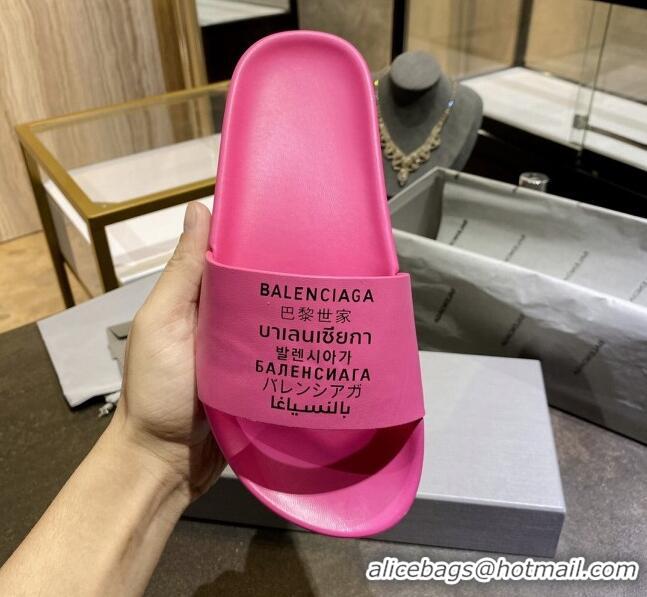 Good Taste Balenciaga Leather Language Print Flat Slide Sandals 040801 Pink 2021