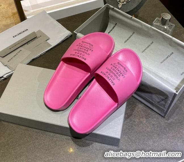 Good Taste Balenciaga Leather Language Print Flat Slide Sandals 040801 Pink 2021