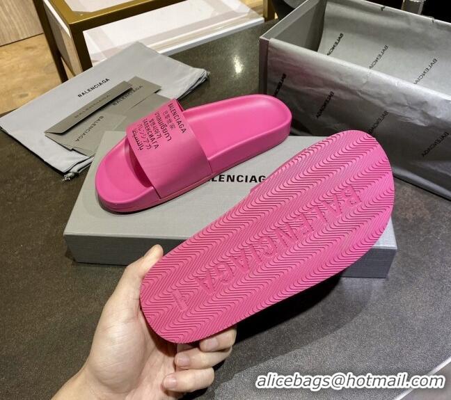 Good Taste Balenciaga Leather Language Print Flat Slide Sandals 040801 Pink 2021