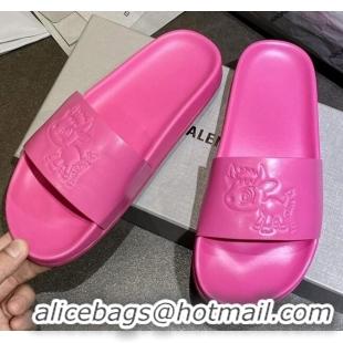 Unique Style Balenciaga Leather Ox Flat Slide Sandals 040807 Pink 2021