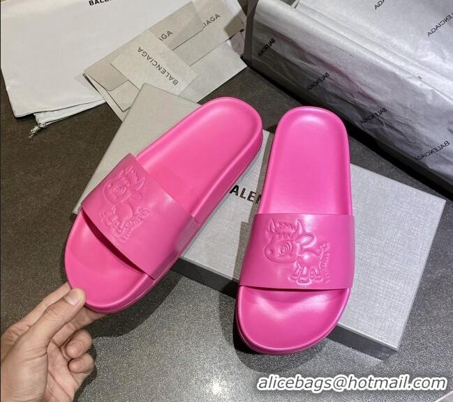 Unique Style Balenciaga Leather Ox Flat Slide Sandals 040807 Pink 2021