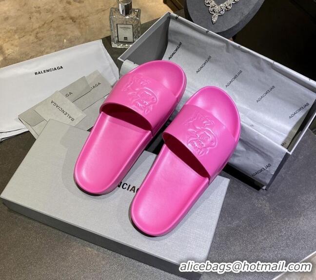 Unique Style Balenciaga Leather Ox Flat Slide Sandals 040807 Pink 2021