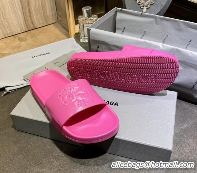 Unique Style Balenciaga Leather Ox Flat Slide Sandals 040807 Pink 2021