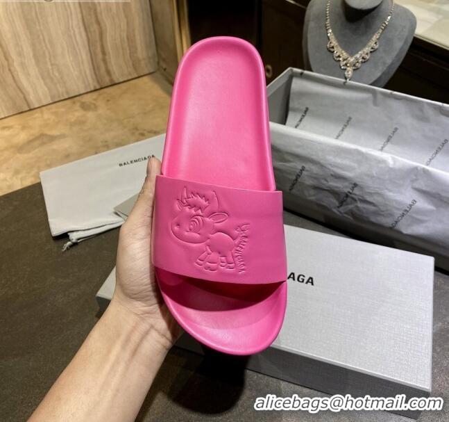 Unique Style Balenciaga Leather Ox Flat Slide Sandals 040807 Pink 2021