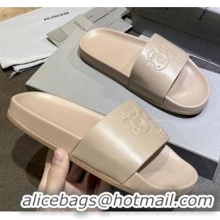 Unique Style Balenciaga Leather Ox Flat Slide Sandals 040807 Beige 2021