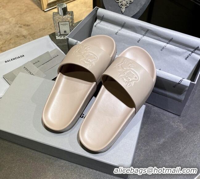 Unique Style Balenciaga Leather Ox Flat Slide Sandals 040807 Beige 2021