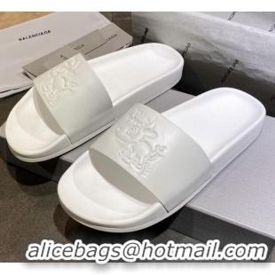 Discount Balenciaga Leather Ox Flat Slide Sandals 040807 White 2021