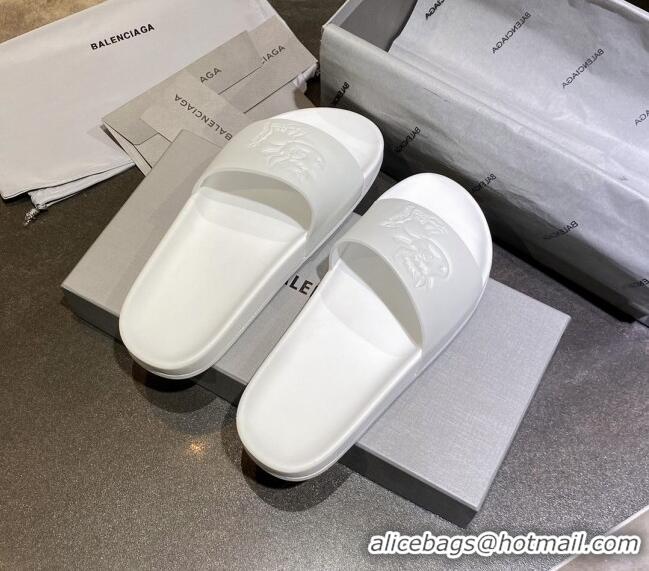 Discount Balenciaga Leather Ox Flat Slide Sandals 040807 White 2021