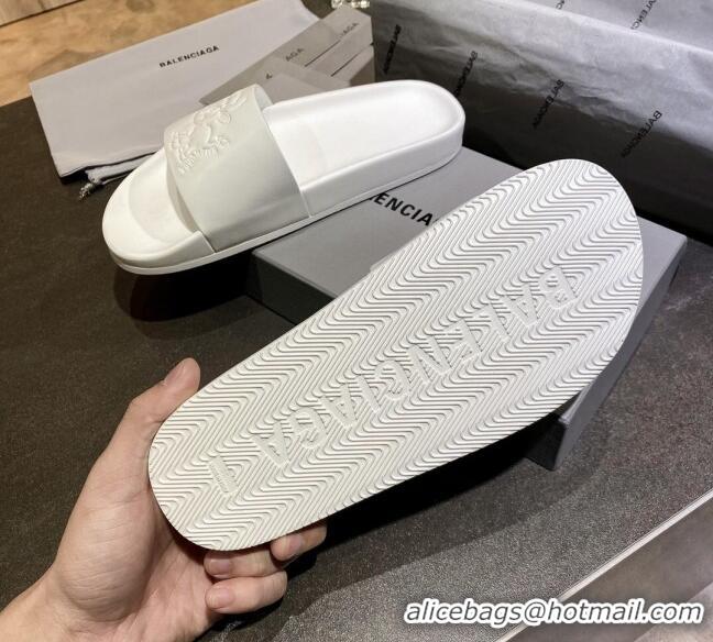 Discount Balenciaga Leather Ox Flat Slide Sandals 040807 White 2021