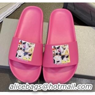 Best Price Balenciaga Dogs Print Flat Slide Sandals 042883 Pink 2021