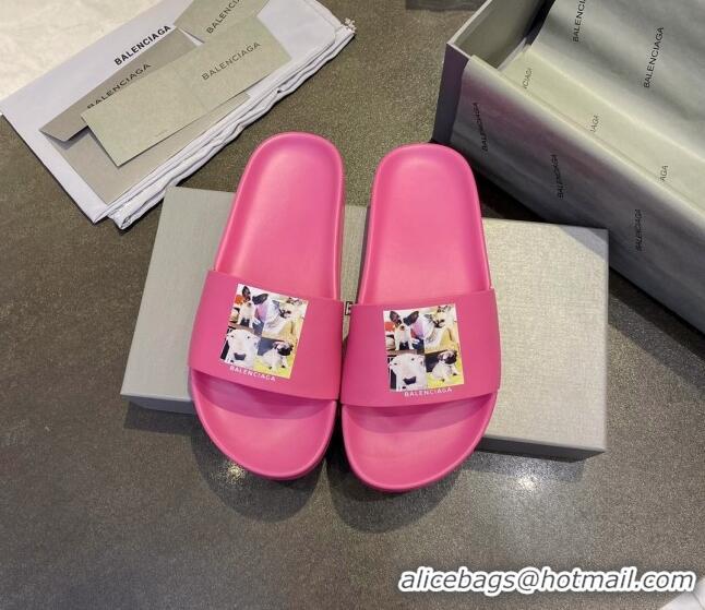 Best Price Balenciaga Dogs Print Flat Slide Sandals 042883 Pink 2021