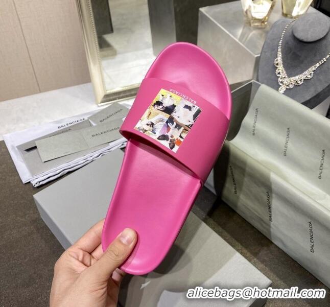 Best Price Balenciaga Dogs Print Flat Slide Sandals 042883 Pink 2021