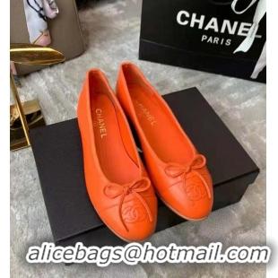 Top Quality Chanel Calf Leather Classic Bow Ballerinas Flats G02819 Orange