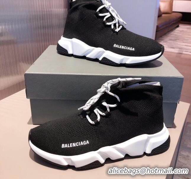 Unique Style Balenciaga Speed Knit Sock Lace-up Boot Sneaker 051007 Black/White 2021