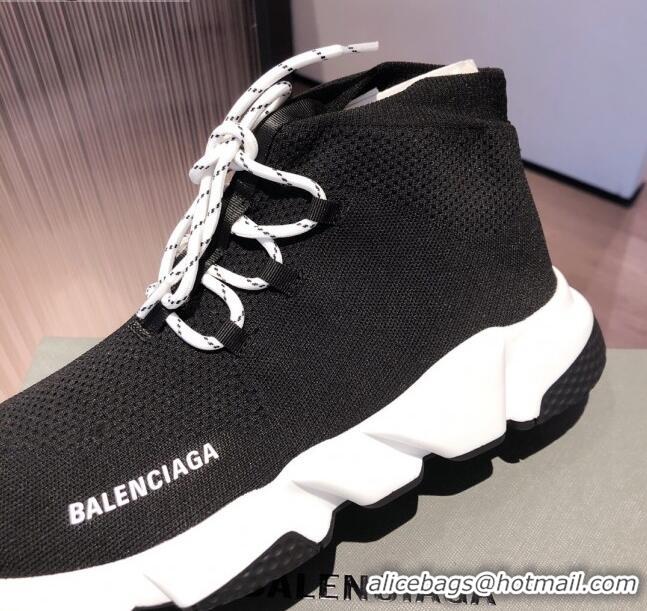 Unique Style Balenciaga Speed Knit Sock Lace-up Boot Sneaker 051007 Black/White 2021