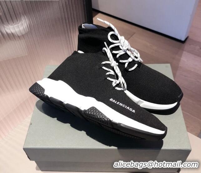 Unique Style Balenciaga Speed Knit Sock Lace-up Boot Sneaker 051007 Black/White 2021