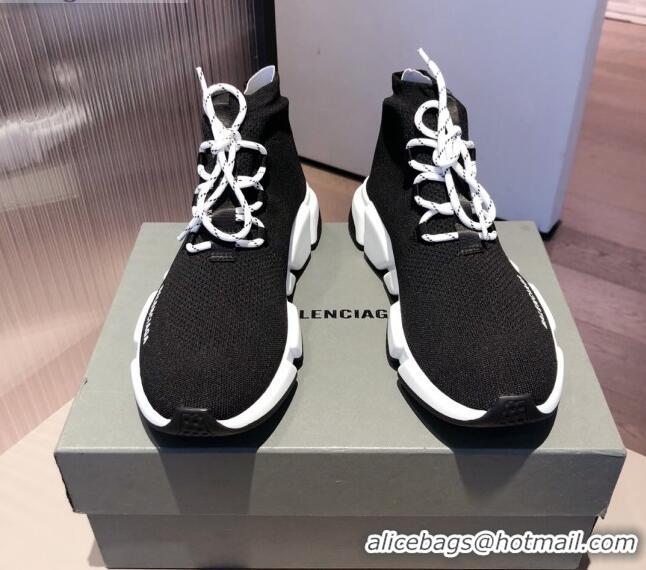 Unique Style Balenciaga Speed Knit Sock Lace-up Boot Sneaker 051007 Black/White 2021