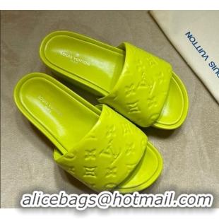 Top Quality Louis Vuitton Jumbo Monogram Leather Flatform Slide Sandals 031021 Yellow 2021