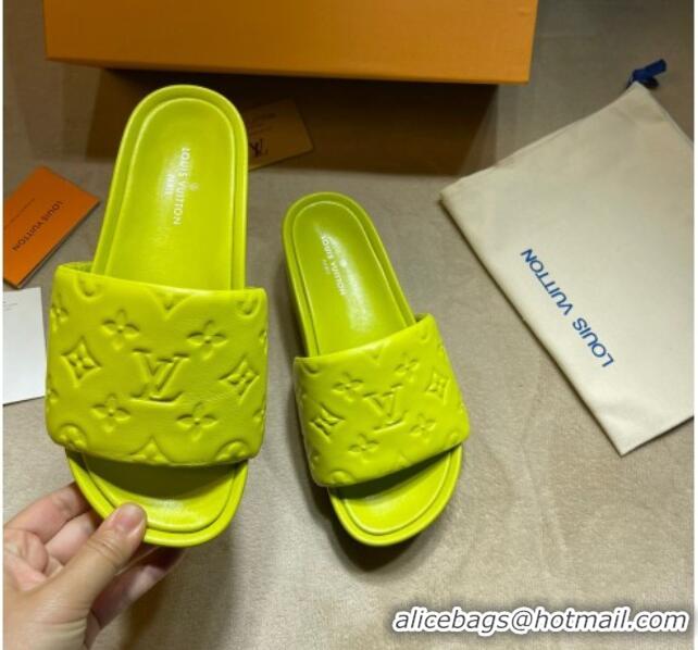 Top Quality Louis Vuitton Jumbo Monogram Leather Flatform Slide Sandals 031021 Yellow 2021