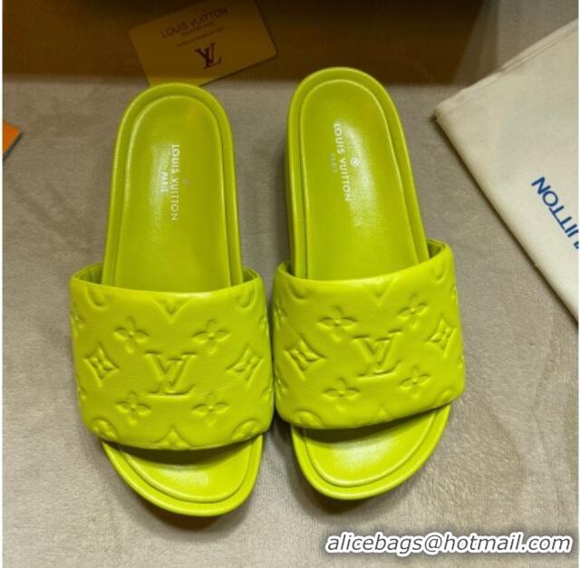 Top Quality Louis Vuitton Jumbo Monogram Leather Flatform Slide Sandals 031021 Yellow 2021