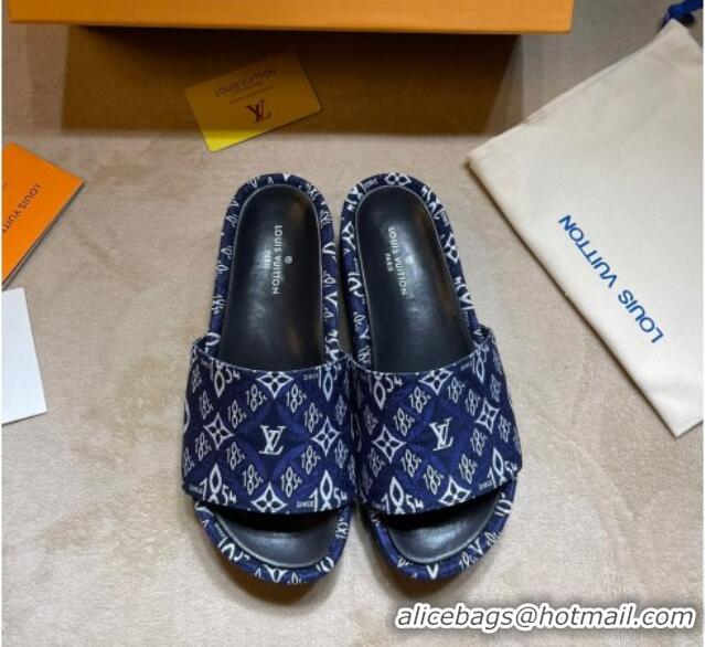 Most Popular Louis Vuitton Jumbo Since 1854 Flatform Slide Sandals 031022 Blue 2021