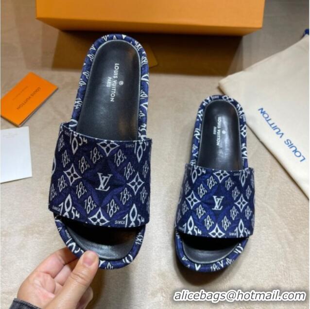 Most Popular Louis Vuitton Jumbo Since 1854 Flatform Slide Sandals 031022 Blue 2021