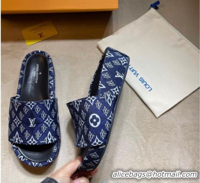 Most Popular Louis Vuitton Jumbo Since 1854 Flatform Slide Sandals 031022 Blue 2021