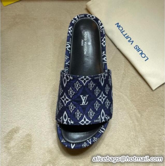 Most Popular Louis Vuitton Jumbo Since 1854 Flatform Slide Sandals 031022 Blue 2021