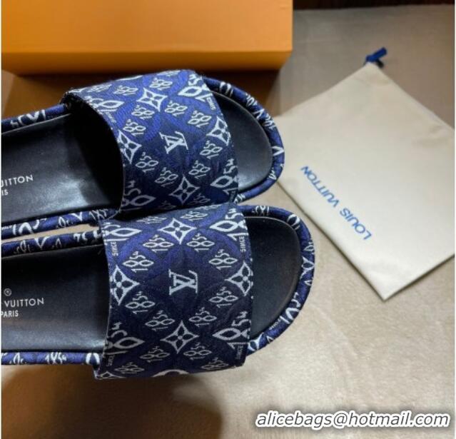 Most Popular Louis Vuitton Jumbo Since 1854 Flatform Slide Sandals 031022 Blue 2021