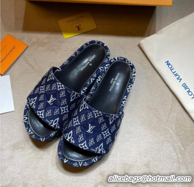 Most Popular Louis Vuitton Jumbo Since 1854 Flatform Slide Sandals 031022 Blue 2021