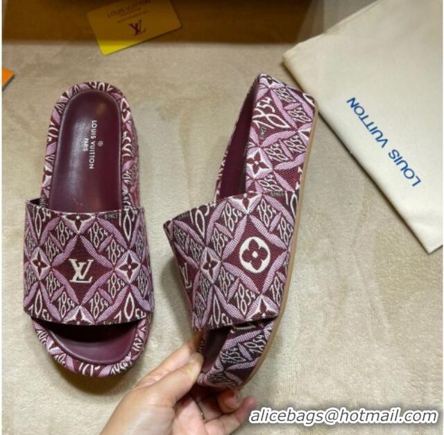 Unique Style Louis Vuitton Jumbo Since 1854 Flatform Slide Sandals 031022 Burgundy 2021