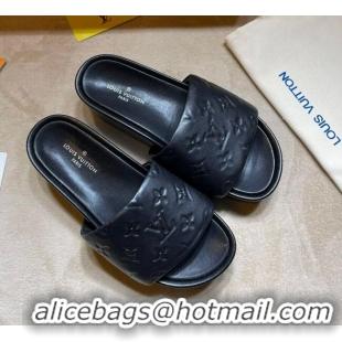 Grade Quality Louis Vuitton Jumbo Monogram Leather Flatform Slide Sandals 031024 Black 2021 