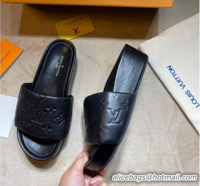 Grade Quality Louis Vuitton Jumbo Monogram Leather Flatform Slide Sandals 031024 Black 2021 