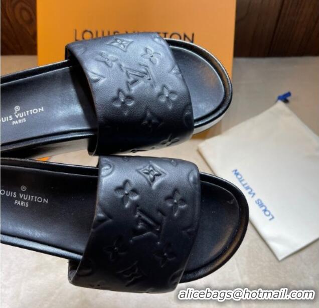 Grade Quality Louis Vuitton Jumbo Monogram Leather Flatform Slide Sandals 031024 Black 2021 