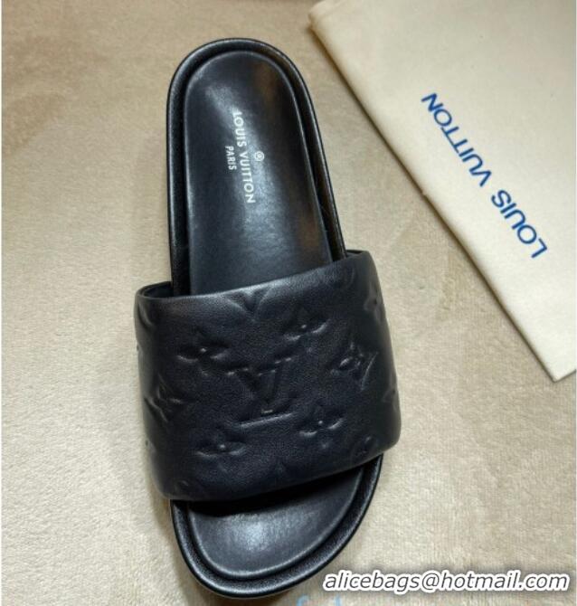 Grade Quality Louis Vuitton Jumbo Monogram Leather Flatform Slide Sandals 031024 Black 2021 