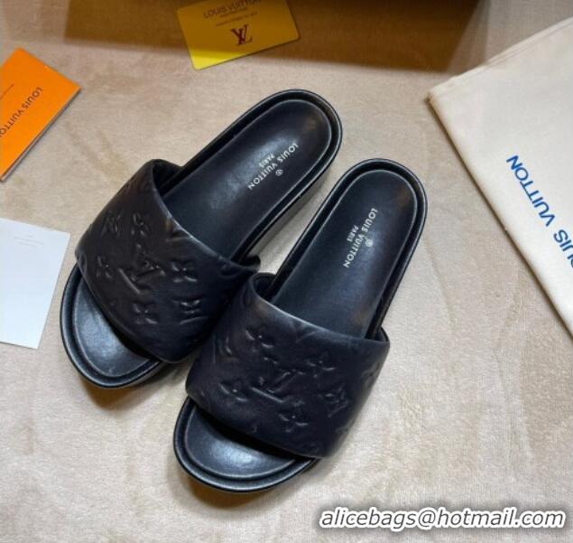 Grade Quality Louis Vuitton Jumbo Monogram Leather Flatform Slide Sandals 031024 Black 2021 