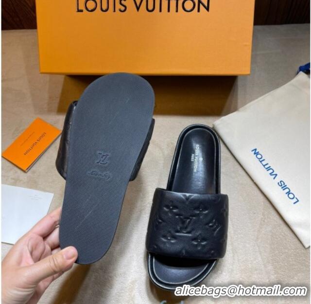 Grade Quality Louis Vuitton Jumbo Monogram Leather Flatform Slide Sandals 031024 Black 2021 