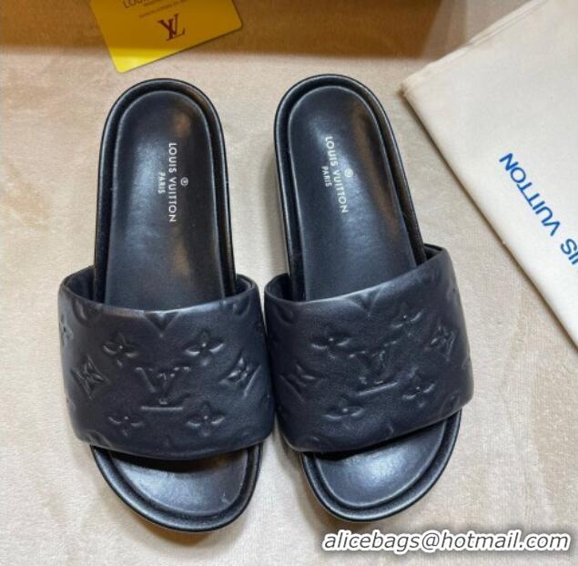 Grade Quality Louis Vuitton Jumbo Monogram Leather Flatform Slide Sandals 031024 Black 2021 