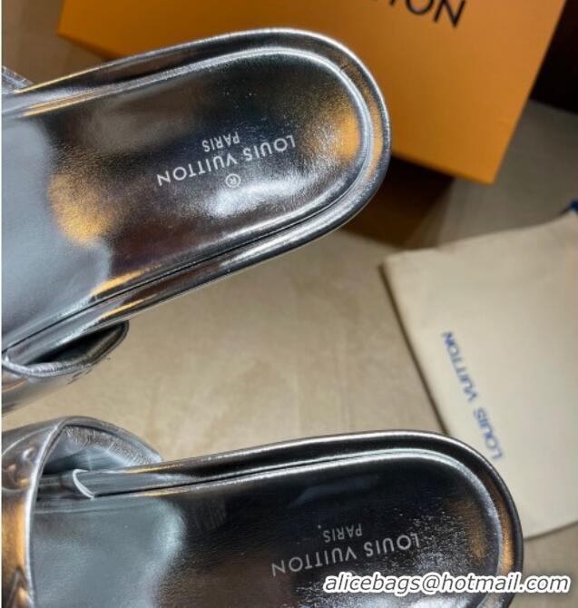 Luxury Cheap Louis Vuitton Jumbo Monogram Leather Flatform Slide Sandals 031024 Silver 2021