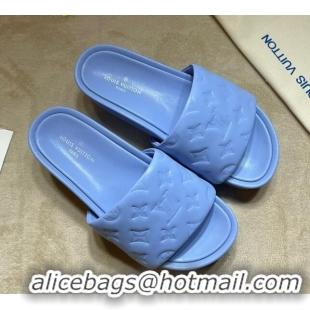 Luxury Cheap Louis Vuitton Jumbo Monogram Leather Flatform Slide Sandals 031024 Blue 2021