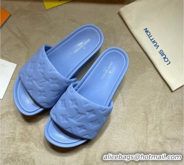 Luxury Cheap Louis Vuitton Jumbo Monogram Leather Flatform Slide Sandals 031024 Blue 2021