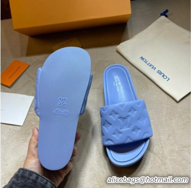 Luxury Cheap Louis Vuitton Jumbo Monogram Leather Flatform Slide Sandals 031024 Blue 2021