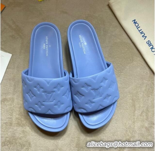 Luxury Cheap Louis Vuitton Jumbo Monogram Leather Flatform Slide Sandals 031024 Blue 2021