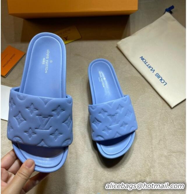 Luxury Cheap Louis Vuitton Jumbo Monogram Leather Flatform Slide Sandals 031024 Blue 2021