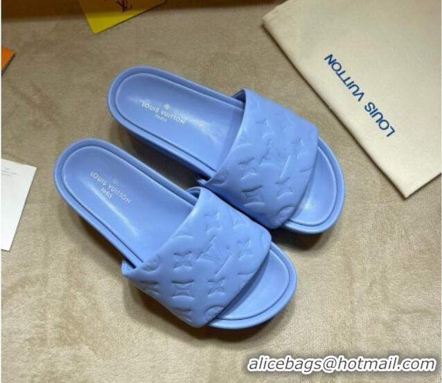 Luxury Cheap Louis Vuitton Jumbo Monogram Leather Flatform Slide Sandals 031024 Blue 2021