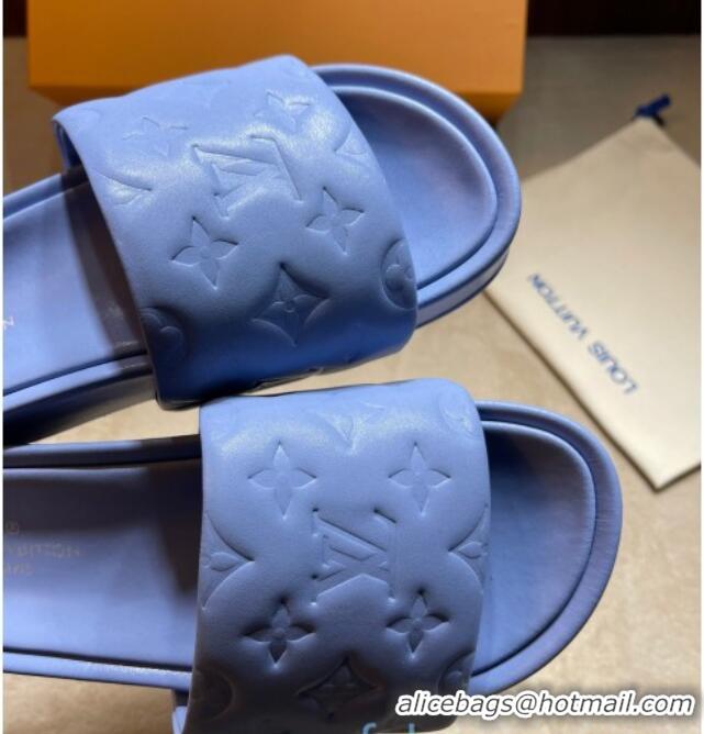 Luxury Cheap Louis Vuitton Jumbo Monogram Leather Flatform Slide Sandals 031024 Blue 2021